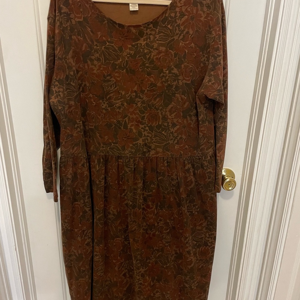 Jones New York Floral Long Sleeve Dress - Brown and Green